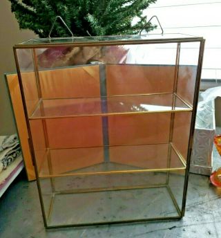 Vintage Glass & Brass Three (3) Shelves Curio Display Cabinet Shelf Display Case