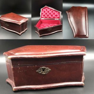 Antique Victorian Jewelry Dresser Wood Box C 1880 Tufted Silk Mini Coffin Casket