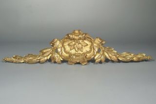 Large Antique French Gilded Bronze Furniture Pediment Decoration,  Shell,  Laurel