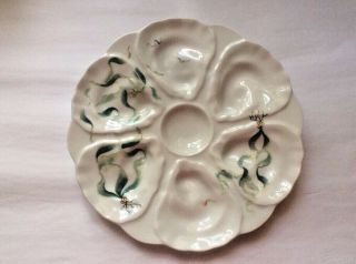Oyster Plate Hand Painted French Porcelain Oyster Plate W Seaweed