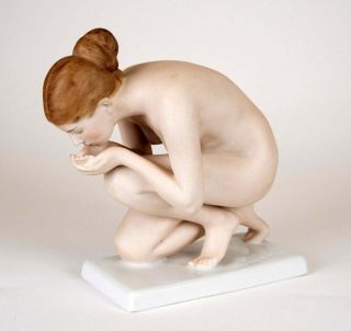 Ernst Wenck Rosenthal Art Deco Rare Figure Nude Woman Drinking