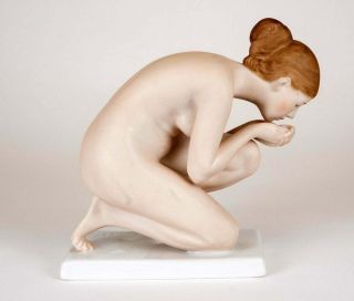 Ernst Wenck Rosenthal Art Deco Rare Figure Nude Woman Drinking 2