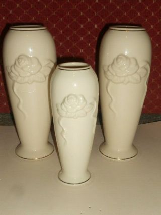 Lenox 3 - Rose Blossom Vase Ivory Fine Porcelain China 24 Kt Gold Trim