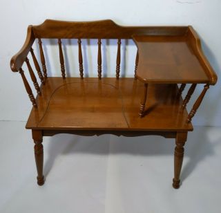 Vintage Mid Century Maple Wood Telephone Gossip Bench/chair Table Spindle Back