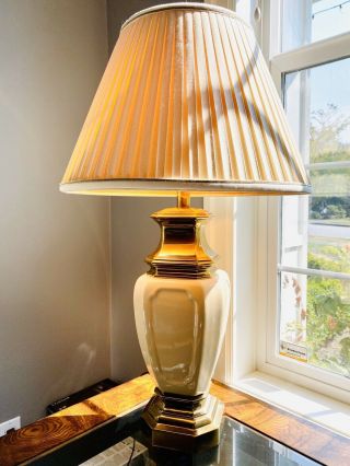Vintage Midcentury Modernregency Stiffel White Ceramic Vase Brass Table Lamp