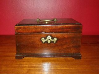 Antique George Iii Solid Mahogany Tea Caddy W/ Brass Hardware & Updated Interior