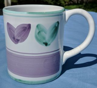 Lavender&aqua Hearts Coffee/tea Cup Caleca " Nino " Hand Painted Made In Italy