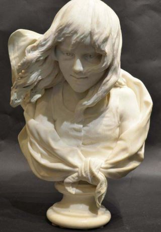 Antique Carved Carrara Marble Bust Of A Young Girl,  By Francesco Mariotti.
