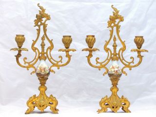 Gorgeous Pair French Antique Candlestick Bronze Sevres Porcelain Candelabra 19th