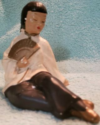 Vintage Painted Chalkware ?? Oriental Asian Chinese Woman Sitting Figurine