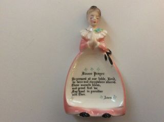 Vintage Enesco Praying Lady Figurine Spoon Rest Pink