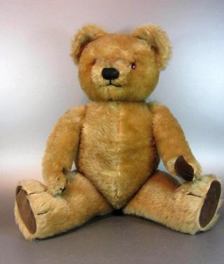Vintage Chad Valley Teddy Bear Jointed Golden Mohair Plush Brown Velvet Pads