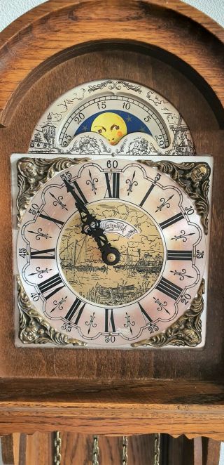 Warmink Wall Clock Staartklok 8 Day Vintage Dutch Moon Dial Bim Bams Weights 3