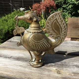 Large Old Vintage Indian Bronze Brass Deccan Hamsa Bird Oil Lamp Finial