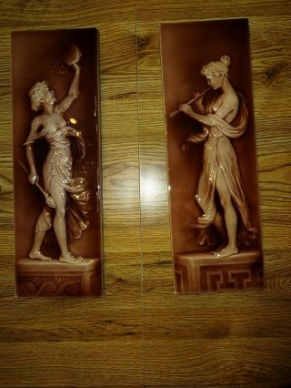 Two American Encaustic Tile Co.  Tiles Of Women 6 In X 18 In