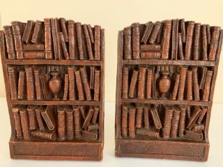 Syroco Wood Bookend Pair Vintage Made In Usa Library Shelf