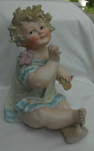 Antique German Bisque Piano Baby Girl Pear Fruit Conta Boehme Large 10 " Figurine