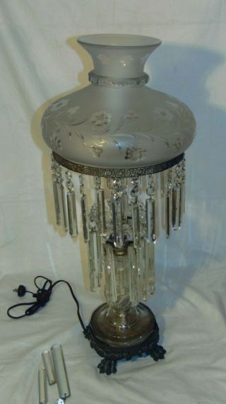 Large Antique Cut Glass Crystal Sinumbra Table Banquet Lamp