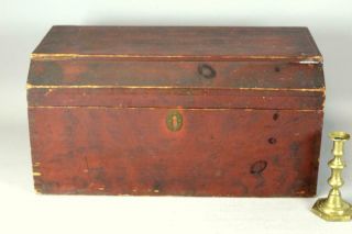 A Rare 18th C Red & Black Grain Paint Decorated Storage Box Unusual Gambrel Lid