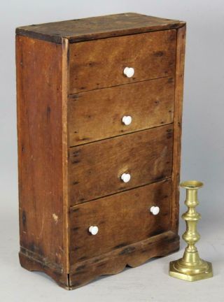 A Rare 19th C Table Top 4 Drawer Spice Chest In Pine Dry Attic Surface