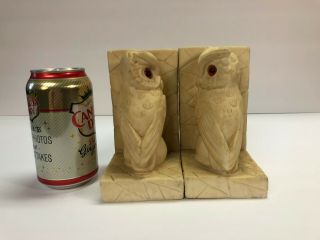 Vintage Owl Bookends Soapstone? Red Eyes