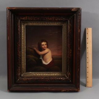 Small 8x10 Antique 19thc O/c Oil Painting Classical Young Child W/ Painted Frame