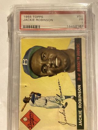 1955 Topps Hof Brooklyn Dodger Jackie Robinson 50 Baseball Card Slabbed Psa1