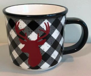 Black And White Checkered Plaid Deer Coffee Tea Mug Jo - Ann Stores Mw Dw Safe