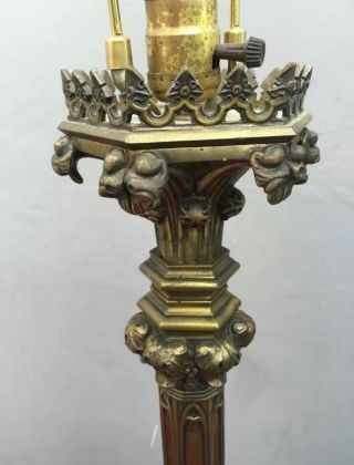 LATE 19TH CENTURY GOTHIC REVIVAL GILT BRASS ALTAR CANDLESTICK LAMPS 3