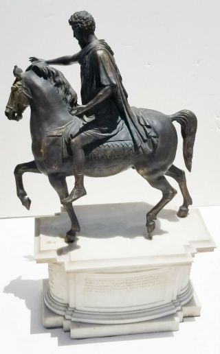Lg Antique Grand Tour Marcus Aurelius Statue Roman Bronze Horse Marble Sculpture