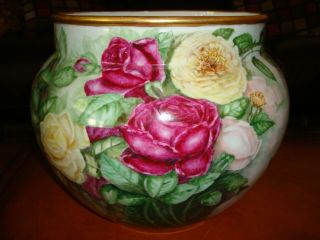 Limoges J.  P.  L France Hand Painted Roses Jardiniere,  Vase,  Planter,  Huge 13 " X11 "