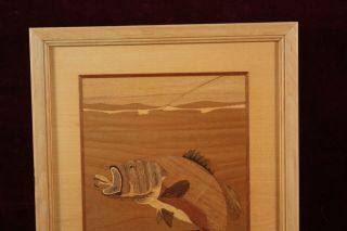 VINTAGE HUDSON RIVER INLAY SIGNED NELSON WOOD INLAY ART PICTURE BASS 249 3