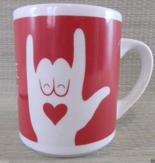 Sign Language I Love You Coffee Cup Tea Mug Red White Ceramic Valentines Day