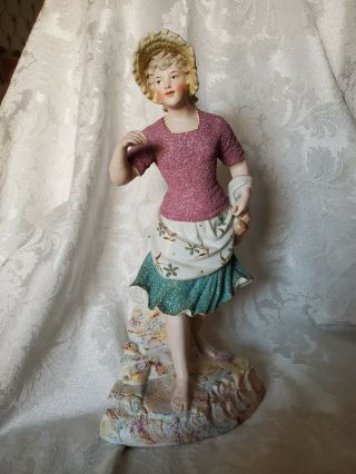 Rare Large 13.  5 " Gebruder Heubach Lady German Bisque Figurine Cond.