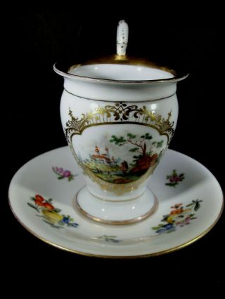 Antique Meissen Sevres Hand Painted Cup And Saucer