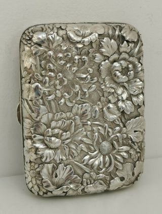 Vtg C1900 Solid Silver Japanese Chinese Repousse Floral Flowers Cigarette Case