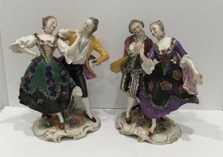 Stunning Pair Antique Volkstedt Ackermann & Fritze Porcelain Figurines Dancing