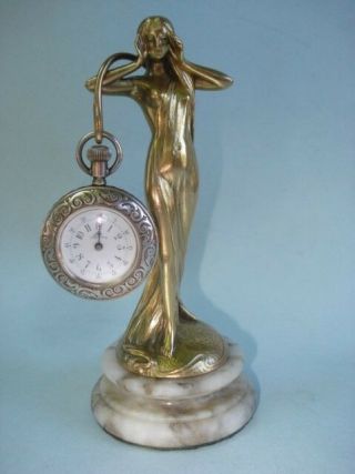 19th Century - - French,  Art Nouveau Gilt Bronze Figural Female Watch Holder