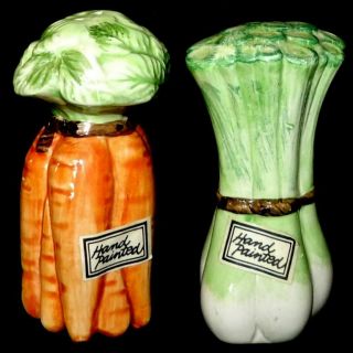 Vintage Fitz And Floyd Ff Salt Pepper Shaker Set Vegetables Carrots Onions