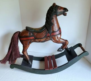 Vintage Doll Rocking Horse Hand Carved Solid Wood