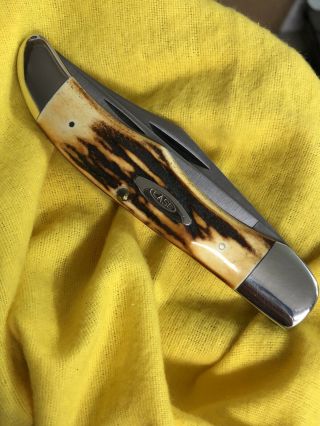 Vintage Case Xx Blue Scroll 5265 Stag Folding Hunter Fat Stag Handles