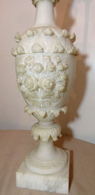 HUGE antique 19th century hand carved white alabaster vase sculpture table lamp 2