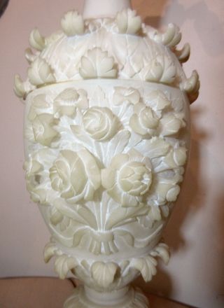 HUGE antique 19th century hand carved white alabaster vase sculpture table lamp 3