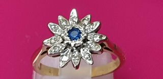 Wow,  Vintage Starburst Design 18 Ct Gold Sapphire & Diamond Ring Size J 1/2