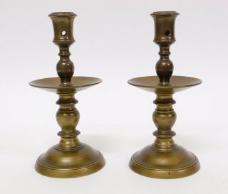 Antique 19th Century Pair Dutch Bronze Panel Candlesticks Candle Holders