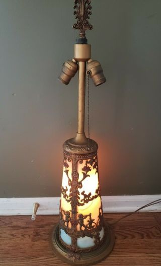 Vintage Slag Glass Lamp Base Metal Overlay Cherubs N.  W.  A.  S Co.