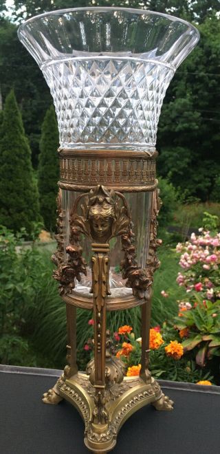 French Napoleon Iii Style Gilt Bronze Cutcrystal Vase/centerpiece
