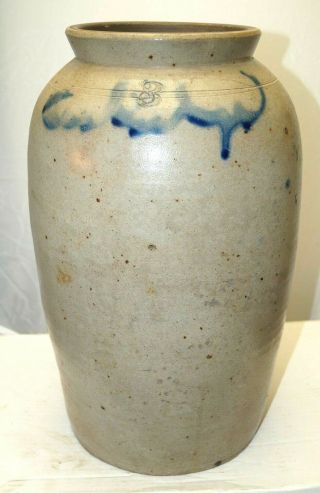 1860s - 90s Era Cobalt Blue Stoneware Salt Glaze 3 Gallon Butter Churn Crock Jug