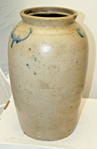 1860s - 90s Era Cobalt Blue Stoneware Salt Glaze 3 Gallon Butter Churn Crock Jug 3