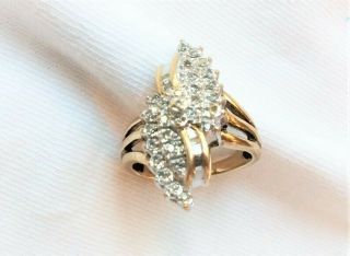 Vintage Estate Diamond Cocktail Ring Solid 10k Yellow Gold 1.  25 Ct Size 7 - 1/4
